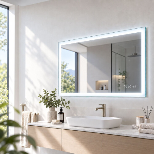 Specchio da bagno a LED con presa per rasoio e funzione antiappannamento