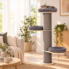 Albero tiragraffi per gatti con 3 piattaforme imbottite, 187 cm – Grigio