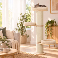 Katzenkratzbaum mit 3 gepolsterten Plattformen, 187 cm – Beige, Sisalstamm