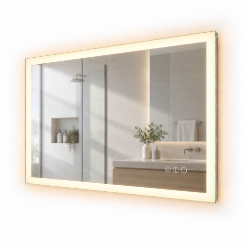 Specchio da bagno a LED con presa per rasoio e funzione antiappannamento 1