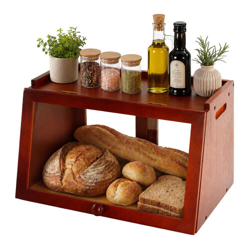 Contenitore per il pane in bambù con finestra trasparente e ripiano superiore 1