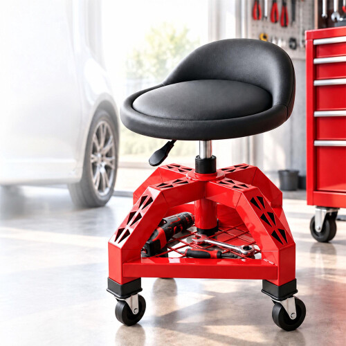 Sgabello da officina con schienale e sollevamento a gas, altezza 50–65 cm 2