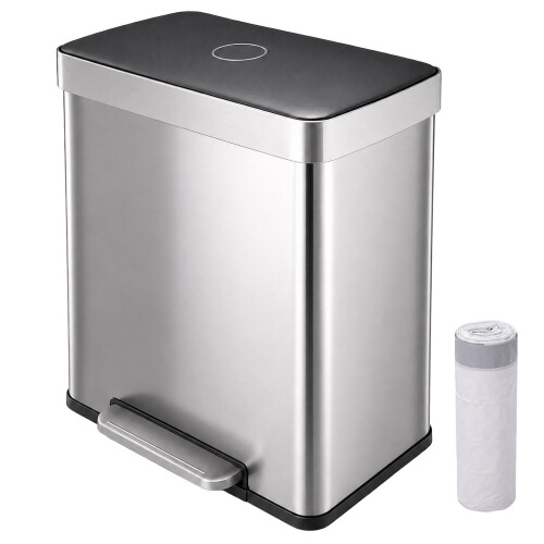 2-Kammer-Treteimer (2 x 30 l) mit Soft-Close-Deckel, silberfarben 1