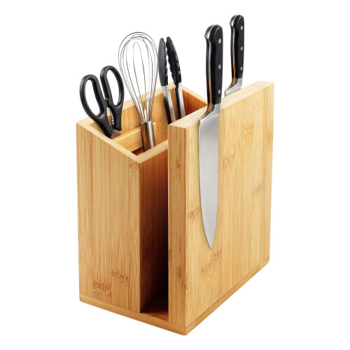 Magnetischer Messerblock mit Besteckhalter, Bambus, Natur 1