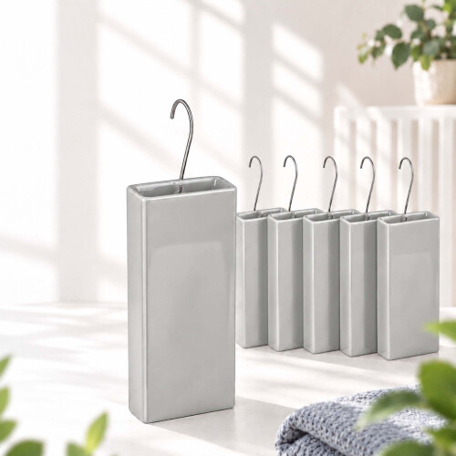Keramik-Heizkörper-Luftbefeuchter-Set, 6-teilig mit Haken, 400 ml, Hellgrau 2