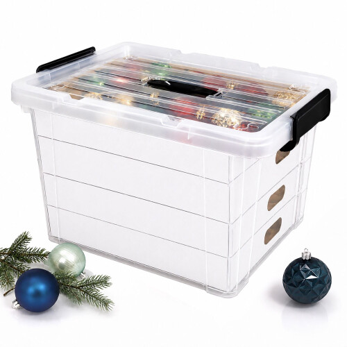 Aufbewahrungsbox für Weihnachtskugeln mit Tragegriff, 4 Ebenen, transparent 1