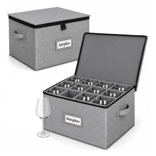 Scatola porta bicchieri per 12 bicchieri con divisori, set da 2, grigia 1