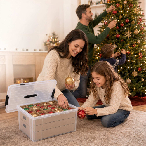 Aufbewahrungsbox für Weihnachtskugeln mit Tragegriff, 3 Ebenen, transparent 2