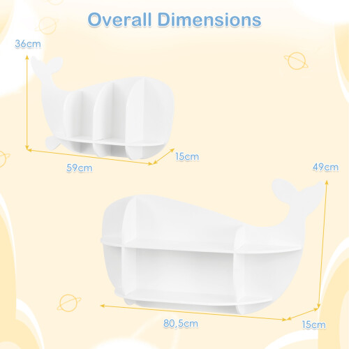 Costway 2 Pieces Whale Floating Shelves Wall Mounted Storage Display Rack 2