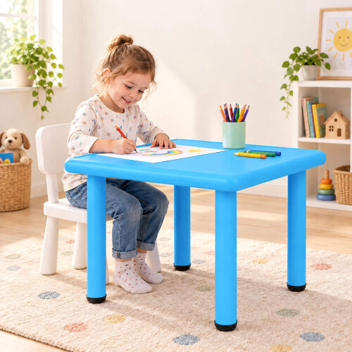 Tavolino per bambini, per interni ed esterni, 62 x 62 cm, blu