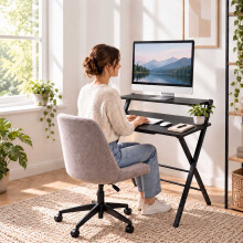 Klappbarer Computertisch mit Monitorablage und X-förmigem Gestell, Schwarz