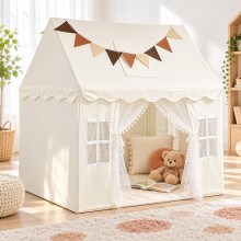 Spielzelt für Kinder mit Wimpelkette und 2 Eingängen, 130 x 125 x 95 cm, Beige