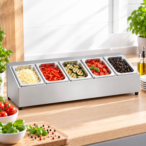 Set di contenitori per ingredienti con 5 ciotole GN 1/6 e coperchi