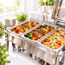 Set mit 3 GN 1/4 Gastronorm-Behältern mit Deckeln, 15 cm tief, Edelstahl