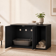 Katzentoilettenschrank mit 2 Push-to-Open-Türen, 50 x 80 x 50 cm, Schwarz