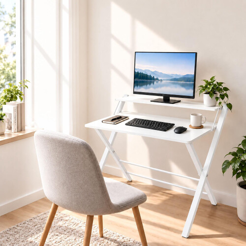 Scrivania pieghevole per computer con supporto per monitor e 2 livelli