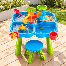Wasserspieltisch für Kinder mit Hocker und 4 Fächern, Zubehörset