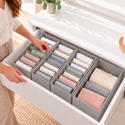 Set di 8 organizer per cassetti con divisori, grigio chiaro