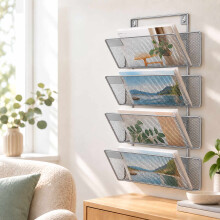 Wandmagazinhalter mit 4 Ebenen, silberfarbenes Eisen, inklusive Schrauben