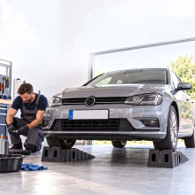 Autoauffahrrampen-Set (2 Stück) mit 5000 kg Tragkraft und Radstopper, HDPE