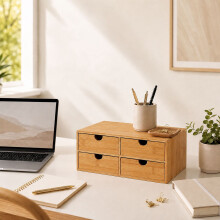 Schreibtisch-Organizer aus Bambus mit 4 Schubladen, 13.5 x 33 x 21 cm, Natur
