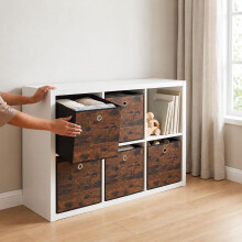 Faltbare Aufbewahrungsboxen, 6er-Set, Holzoptik, Braun, 30 x 30 x 30 cm