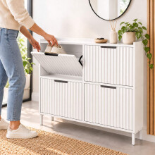 Ausklappbarer Schuhschrank mit 4 Fächern, geriffelter Front, weiß