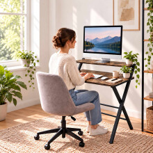 Industrieller Klapptisch mit Monitorablage, 2 Ebenen, Braun, Schwarz