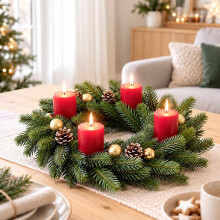 Künstlicher Adventskranz aus Nordmanntanne, spritzgegossenes Polyethylen, Grün