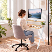 Klappbarer Computertisch mit Monitorerhöhung, 2 Ebenen, Holzoptik, Weiß