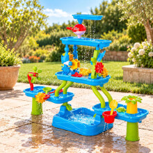 Kinder-Wassertisch-Set mit 5 Ebenen, Wasserfall und Becken, 20-teilig