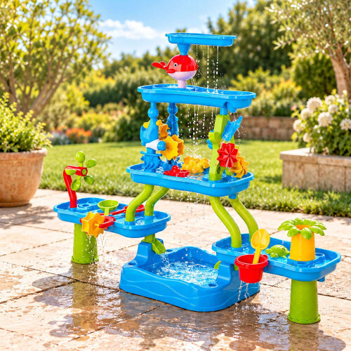 Kinder-Wassertisch-Set mit 5 Ebenen, Wasserfall und Becken, 20-teilig