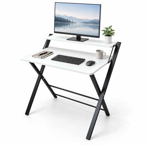 Scrivania pieghevole per computer con supporto per monitor e 2 livelli 1