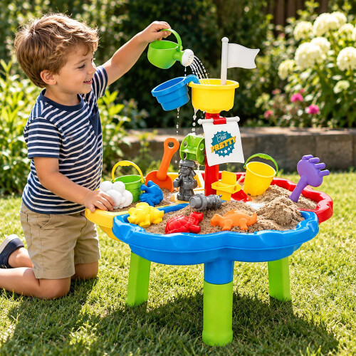 Tavolo da gioco acquatico a tema pirati per bambini con 3 scomparti e set di accessori da 25 pezzi 2