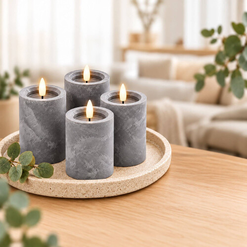 Flammenlose LED-Säulenkerzen, 4er-Set mit Timer – Betonoptik, Grau 2