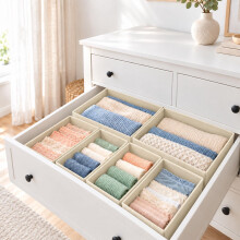 Schubladen-Organizer-Boxen, 16-teiliges Set in 3 Größen, Creme, Vliesstoff