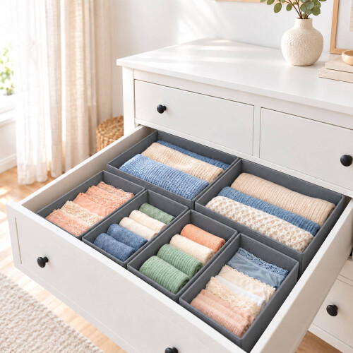 Set di 16 scatole organizer per cassetti in 3 misure, grigio scuro