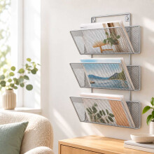 Wandmagazinhalter mit 3 Ebenen, silberfarbenes Eisen, inklusive Schrauben