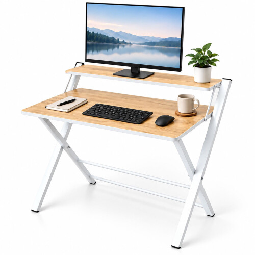 Scrivania pieghevole per computer con supporto per monitor, 2 livelli 1