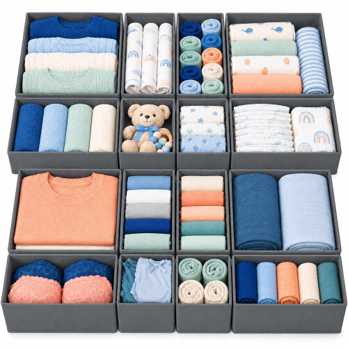 Set di 16 scatole organizer per cassetti in 3 misure, grigio scuro 1