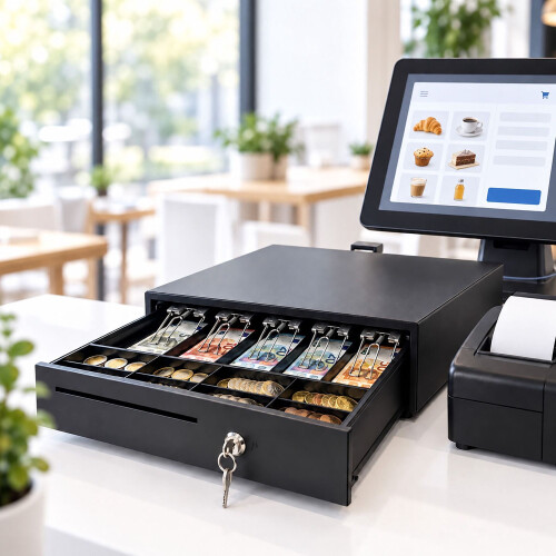 Cassetto elettronico per contanti con 8 scomparti per monete e 5 per banconote 2