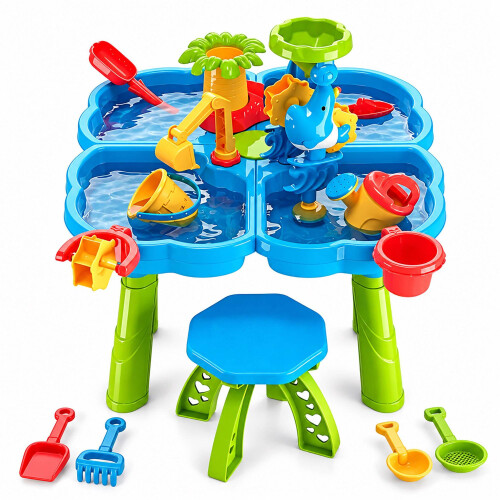 Tavolo da gioco acquatico per bambini con sgabello e 4 scomparti 1