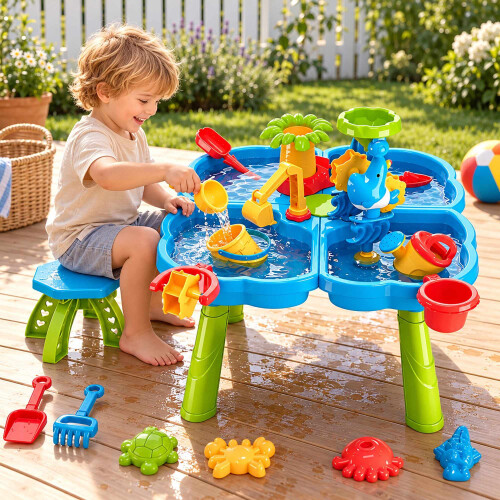 Tavolo da gioco acquatico per bambini con sgabello e 4 scomparti 2