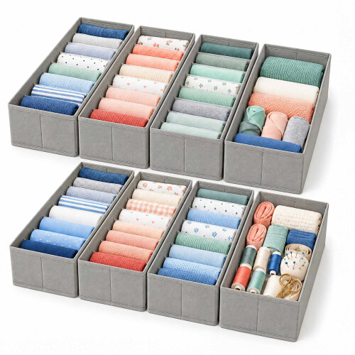 Set di 8 organizer per cassetti con divisori, grigio chiaro 1