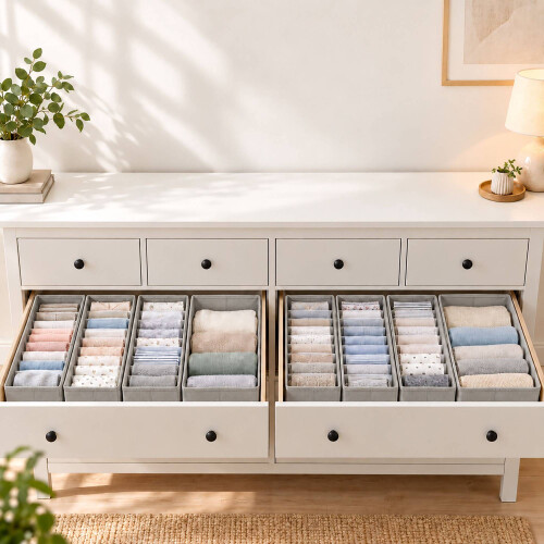 Set di 8 organizer per cassetti con divisori, grigio chiaro 2