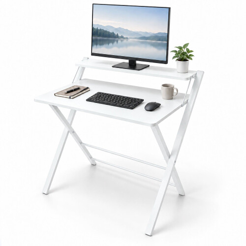 Scrivania pieghevole per computer con supporto per monitor e 2 livelli 1