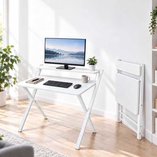 Scrivania pieghevole per computer con supporto per monitor e 2 livelli 2