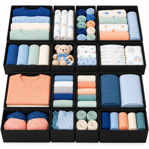 Set di 16 scatole organizer per cassetti in 3 misure, nere 1