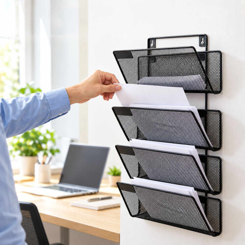 Wandmagazinhalter mit 4 Fächern, schwarzes Eisen, inklusive Schrauben 2