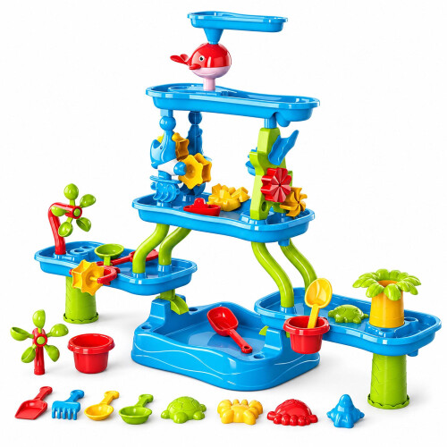 Kinder-Wassertisch-Set mit 5 Ebenen, Wasserfall und Becken, 20-teilig 1